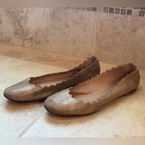 Chloe Metallic Gold Lauren Ballet Flats - Size EU 38